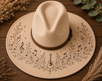 Conception à bords de chapeau de style note de musique bohème | Modèle de pyrogravure pour guitare (téléchargement numérique)