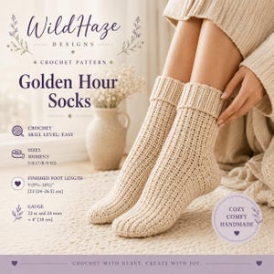 Chaussettes dorées au crochet, motif PDF, chaussettes confortables au crochet, motif de chaussettes pour débutants, téléchargement numérique