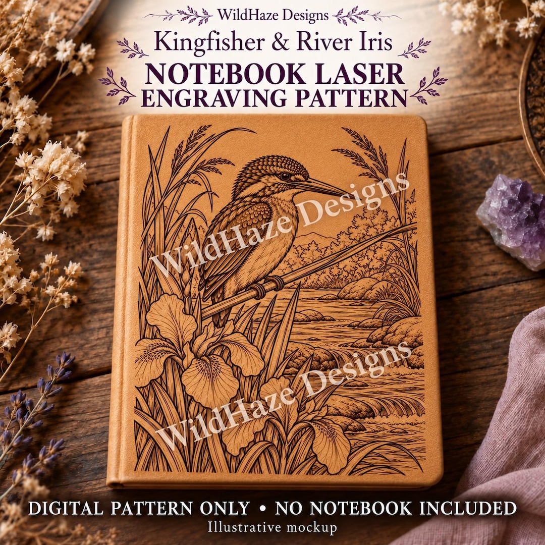 Kingfisher & River Iris Notebook Laser Engraving Pattern, A5 A6 Journal ...
