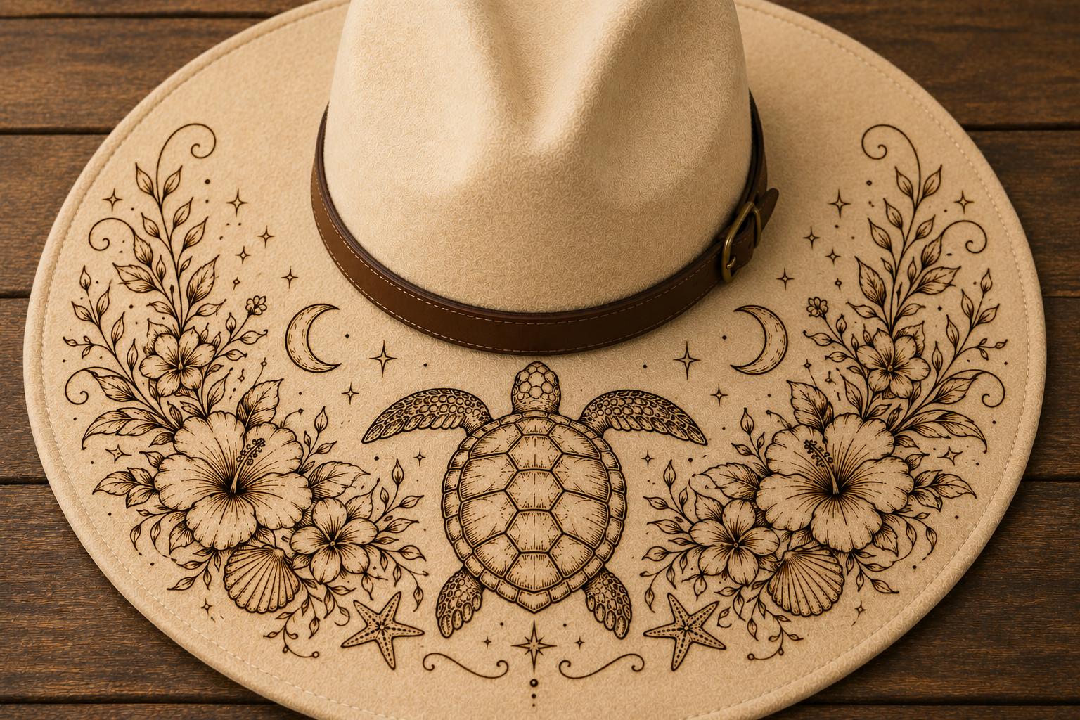 Sea Shell Pyrography Ocean Hat Burning Bundle SVG | Seahorse, Sea Turtle & Seashell Cowboy ...