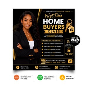 First Time Home Buyers Class Canva Template | Editable Real Estate Flyer | Realtor Workshop Flyer | Home Buyer Seminar | Instant Download
