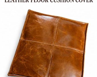 Fodera per cuscino da pavimento in pelle vintage effetto invecchiato – Fodera per pouf marrone rustico fatta a mano | Arredamento boho | Fodera per ottomano in vera pelle