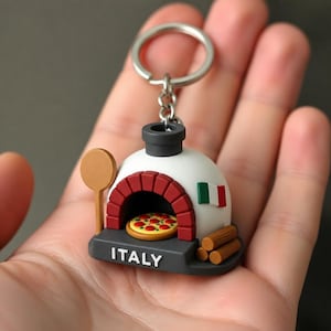 Mini Italian Wood Fired Pizza Oven Keychain, Hand Painted PLA 3D Printed Gastronomy Accessory, Foodie Souvenir Trinket