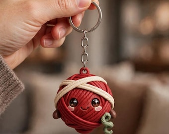 Nyckelring med garnboll, berlock med stolt lyckligt leende, 3D-tryckt presentpåse med gamer-berlock, handmålad nyckelring, söt garnberlock