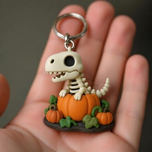 Mini Pumpalapp Dinosaurie Nyckelring Handmålad Fossilberlock Enkel 3D-tryckt Halloween-tillbehör