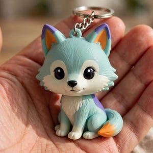 Calm Sitting Wolf Keychain Hand Painted 3D Printed Charm Cute Wild Animal Bag Charm Backpack Accessory Wolf Lover Gift