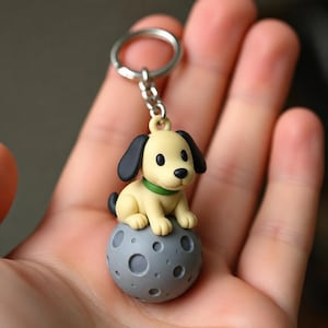 Charon Moon Keychain, Miniature Pluto Satellite Charm, Hand Painted Space Accessory