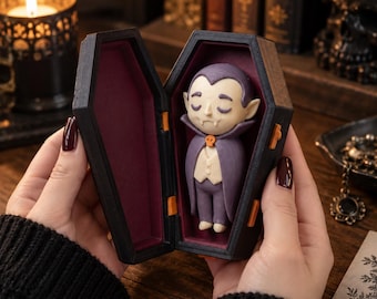 Coffin Vampire Figurine - Gothic Home Decor, Spooky Desk Accessory, Mini Vampire Statue, Halloween Collectible Gift