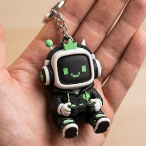 Gamer Robot Keychain with Controller, Cute Pixel Art Style Backpack Charm, Unique Gaming Accessory for Kids and Adults