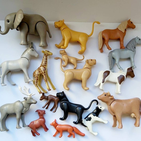 Playmobil Geobra Replacement Animals, choisissez, poney renard mule éléphant cerf lion girafe vache chat chien zèbre, jouets vintage, original, Grèce