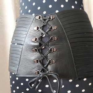 Massive Lace Up Corset, 100% Leather Belt, huge, black leather, adjustable, clip back, leather straps, made in Italy, wide belt, Greece