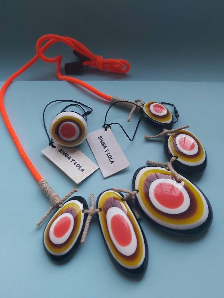 NWT Rare Bimba Y Lola Huge Necklace and Ring set, chunky, statement, designer signed, original, Greece