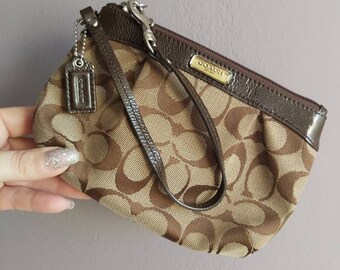 Coach Brown Signature Wristlet Classic Signature Fabric Clutch Coin Purse Credit Card Holder ID Holder Phone Case Greece Etsy