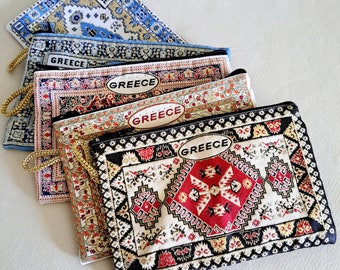 Greek Pouches, Vintage Design, Greece, coin purse, change purse, zipper wallet, cell phone holder, purse, small wallet, Greek, Greece