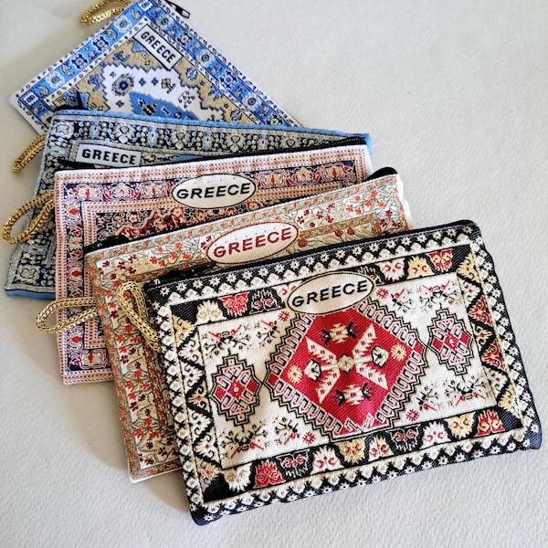 Greek Pouches, Vintage Design, Greece, coin purse, change purse, zipper wallet, cell phone holder, purse, small wallet, Greek, Greece