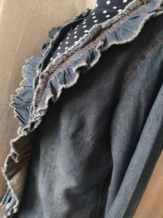 Gorgeous Moschino Jeans Denim Jacket, Ruffle Coll… - image 5