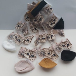 Calcetines de gato transparentes bordados, tul y punto mixto, gatos, calcetines de malla, elegir color, talla única, gatitos, amante de los gatos, Grecia