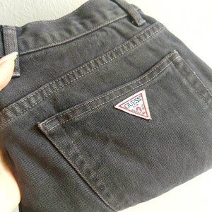 Original 1980&#39;s Guess Brand Denim Jeans, high wast, black denim, size 32, designer, original, George Marciano, made in USA, Y2K, Greece