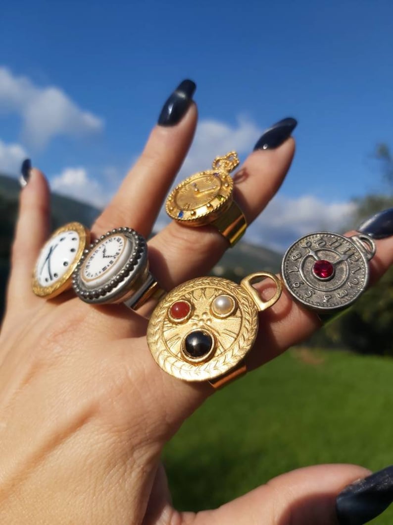 80's Watch Rings Disc Style Rings gold plated silver Etsy