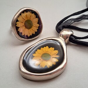 Sterling Silber 925 Handgefertigte Blumen Schmuckset, griechische Designer signiert Loukas, Sonderanfertigung, 925er Silberkette & Ring, Y2K, Griechenland
