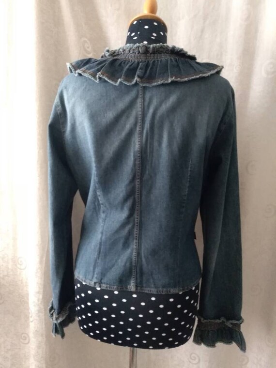 Gorgeous Moschino Jeans Denim Jacket, Ruffle Coll… - image 3