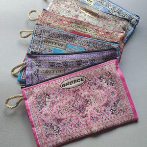 Pochettes grecques, design vintage, Grèce, porte-monnaie, porte-monnaie, portefeuille à glissière, support pour téléphone portable, sac à main, petit portefeuille, grec, Grèce