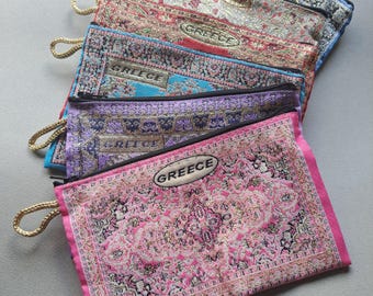 Greek Pouches, Vintage Design, Greece, coin purse, change purse, zipper wallet, cell phone holder, purse, small wallet, Greek, Greece