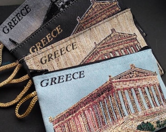Acropolis, Greece, coin purse, change purse, zipper wallet, cell phone holder, purse, small wallet, emroidered, Greek, Parthenon, Greece