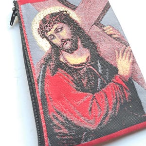thumbnail image 2 of Virgin Mary Sacred Heart Zippered Pouch - Woven Tapestry Bag, 15x10cm, Christian Icon 2 of 6