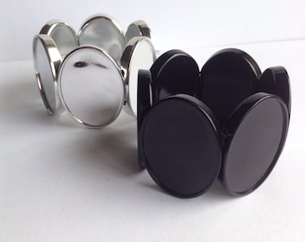 30x40mm Large Oval Photo Bracelet Blank, black, 6 large frames, stretch bracelet, photo/cameo/cabochon, Greece