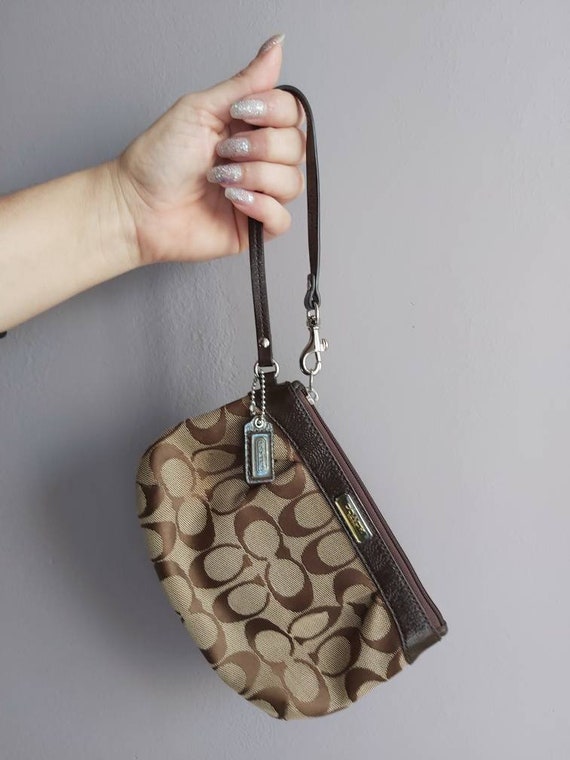 Coach Brown Signature Wristlet, Classic, Signature Fabric Coach Brown Signature Wristlet, Classic, Signature Fabric
