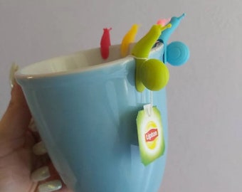 Reusable Silicone Tea Bag Holders, set of 5, snails, glass markers, party favors, Greece
