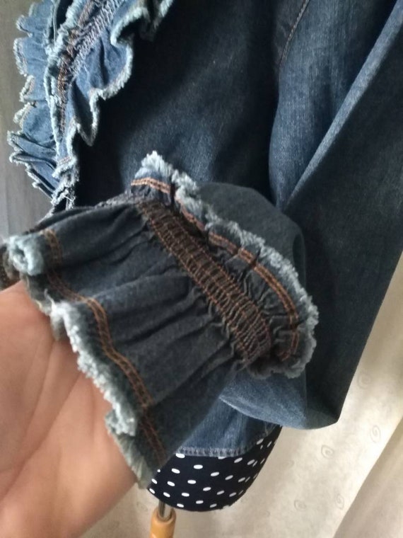 Gorgeous Moschino Jeans Denim Jacket, Ruffle Coll… - image 6