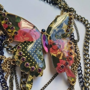 Betsey Johnson Huge Butterfly Pendant Necklace Patchwork Posey Butterfly, bijoux tendance, collier papillon, créateur, original, Grèce