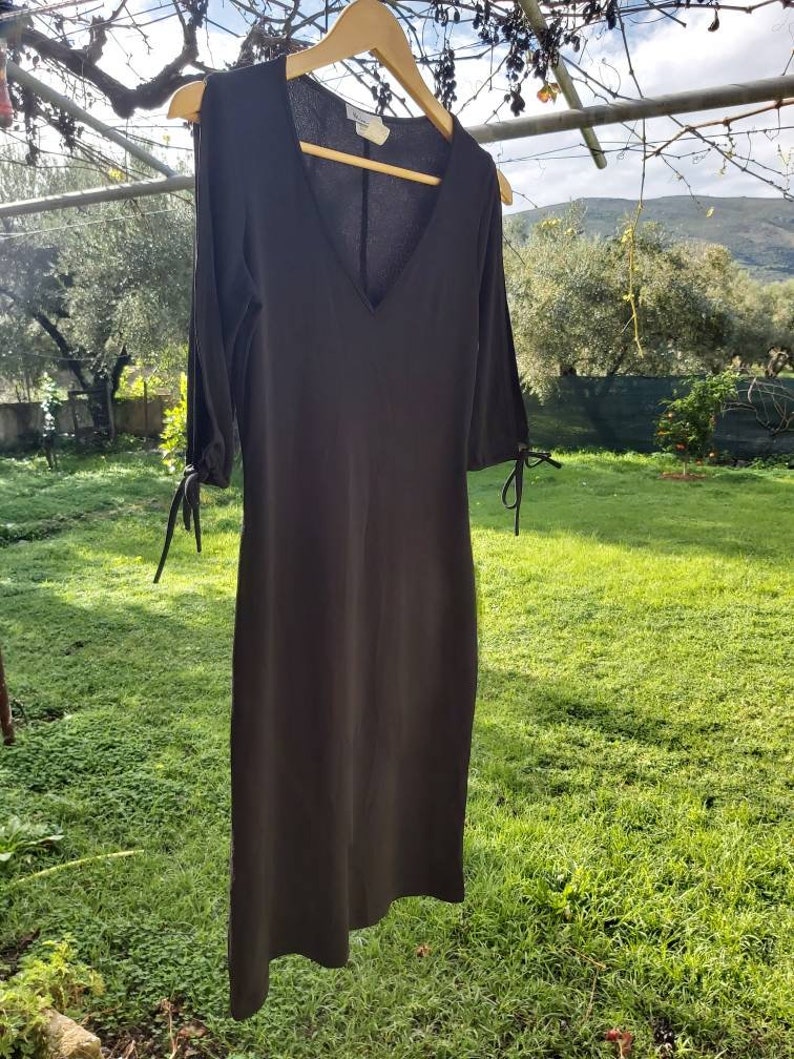Greece slit sleeves Niche designer made in USA body conscious sexy The Little Black Dress Retro black dress