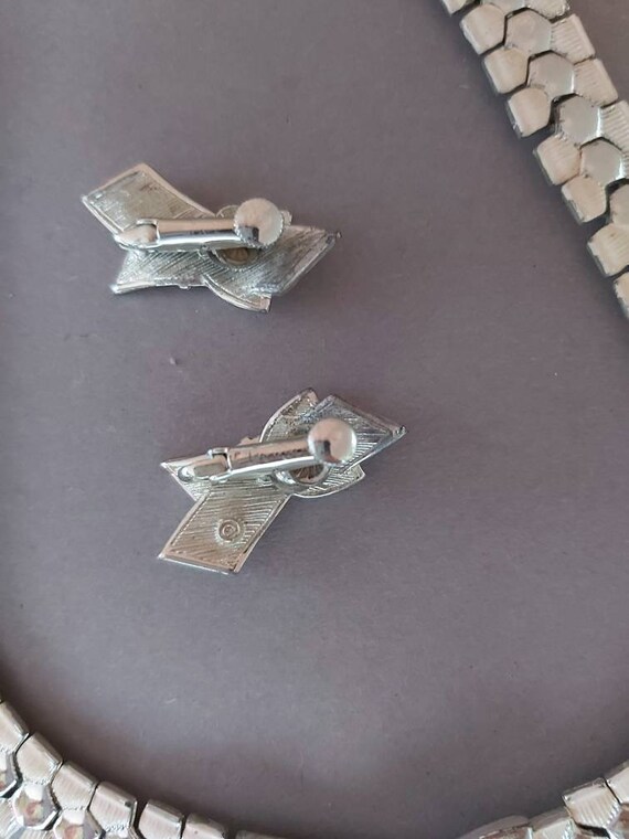 Rare 1950's Cream Enamel Necklace & Clip Earring … - image 6