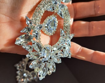 Huge Bling Runway Statement Earrings, 12cm long, prong set, Bride Earrings, chunky, rhinestone, silver tone, huge, Dynasty, original, Greece