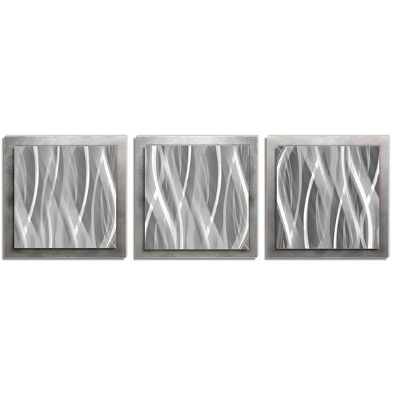 Metal Wall Art Metallic Essence 38x12 In Silver Color Artwork Minimalistic Decor Contemporary Design