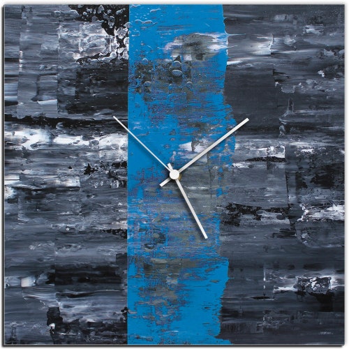 Modern Wall Clock 'Blue Line Square Clock' by Mendo Vasilevski-Original shops Contemporary Home Decor Colorful Kitchen Clock on Aluminum Composite