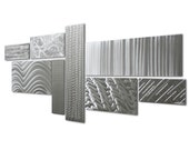 Huge Metal Art 'Crystallized Grid' Powerful Modern Wall Decor - 80x30 - Abstract Metal Art - Silver Wall Decor, Large Metal Artwork