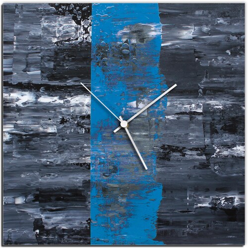 Modern Wall Clock 'Blue Line Square Clock' by Mendo Vasilevski-Original shops Contemporary Home Decor Colorful Kitchen Clock on Aluminum Composite