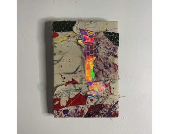 Untitled 6.5 x 9.5 Abstract Mixed Media Canvas Art Holographic Paint Splatter