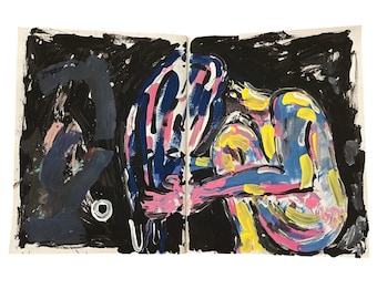 OMAN Oryginalna figuratywna dziewczyna, abstrakcyjny obraz, papier 16,5x11, sztuka współczesna