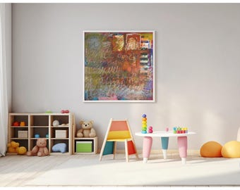 Prima che dimenticassimo – Grande dipinto astratto su tela 36x36, opera d'arte colorata e di grande impatto.