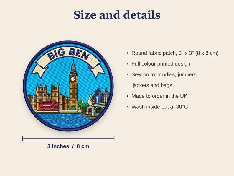 Big Ben R Design World Landmark Travel Patch, Round 3 Inch Sew on Patch for Hoodies ...