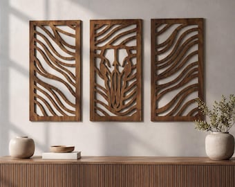 Western Bull Wandkunst 3er-Set, Cowboy Longhorn aus Holz, Sperrholz Ranch Wanddekoration für Wohnzimmer Schlafzimmer