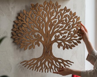 Stammbaum-Wandkunst, hölzerner Baum des Lebens-Dekor, rundes Sperrholz-Familien-Wanddekor für Wohnzimmer Schlafzimmer