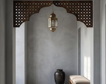 Marokkanischer Türschmuck 2er Set, Mashrabiya Arabische Türfüllungen, Islamischer Bogen Sperrholz Wandkunst, Arabische Wohndekoration