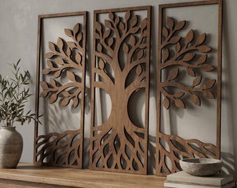 Stammbaum Wand Kunst 3er Set, Holz Baum des Lebens Panels, Sperrholz Botanische Wanddekoration für Wohnzimmer oder Schlafzimmer