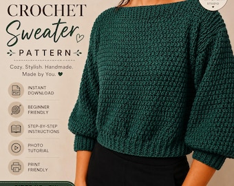 Modello PDF per maglione all'uncinetto per principianti, pullover testurizzato, maglia oversize comoda (download digitale)